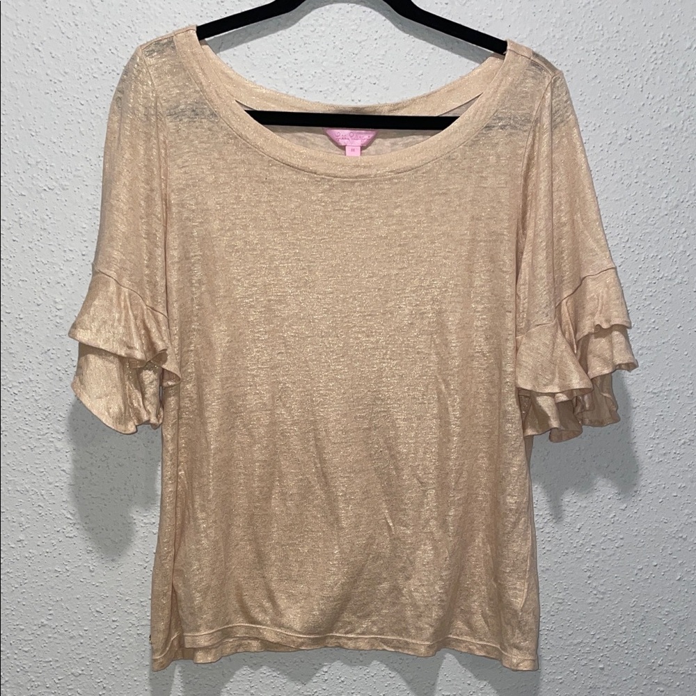Lilly Pulitzer Gold Ruffle Sleeve Blouse